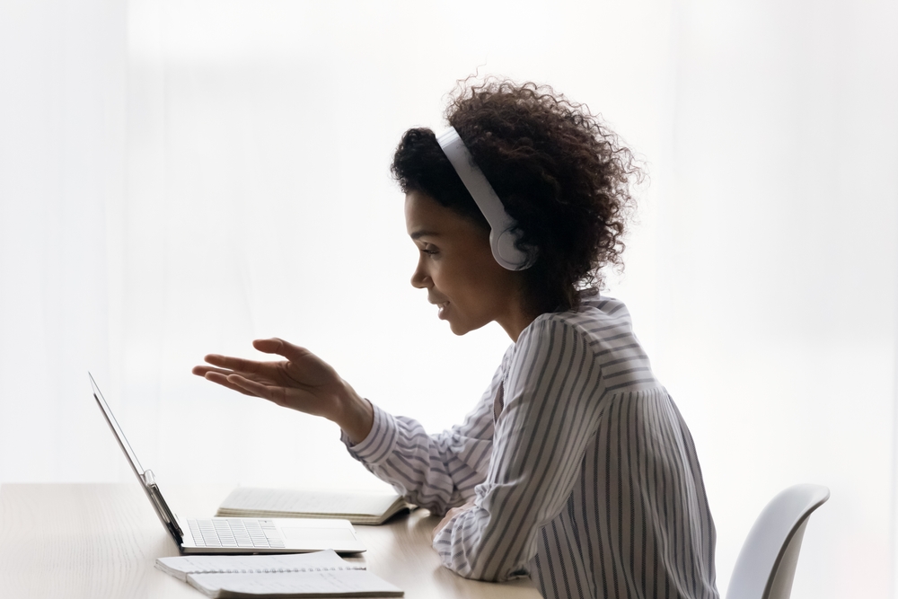  Black gen z lady confer online in app for video calls