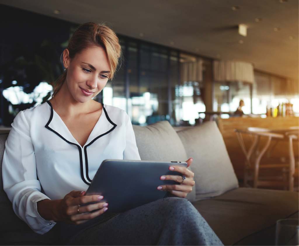 Woman reading on laptop